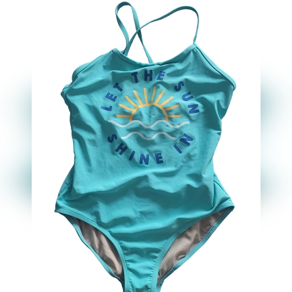 Old Navy Girl's One Piece Swimsuit SIZE XL 11/12 Blue Sun Print Shoulder Straps - Picture 12 of 14